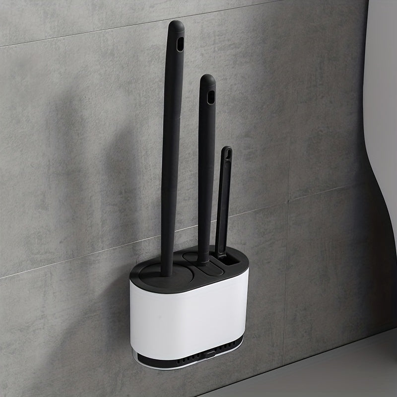 Toilet Brush with No-Slip Silicone Long Handle Set-2