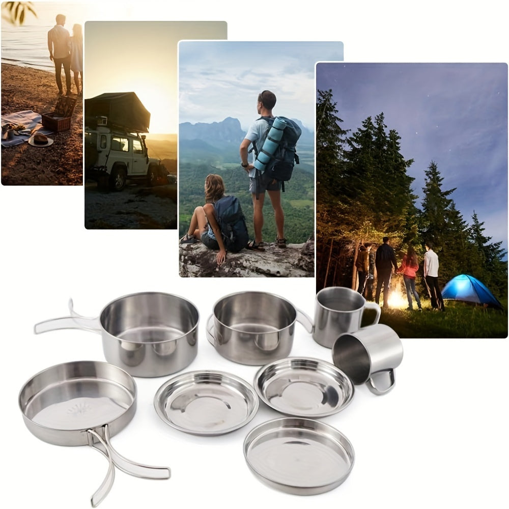 Camping Cookware Stainless Steel Set Outdoor (8pcs)-2