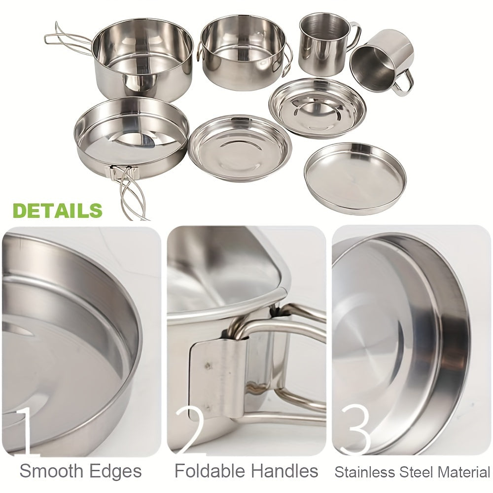 Camping Cookware Stainless Steel Set Outdoor (8pcs)-4