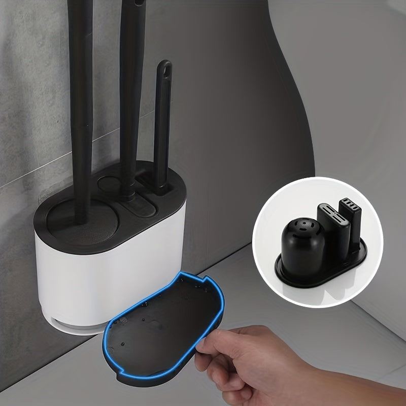Toilet Brush with No-Slip Silicone Long Handle Set-1