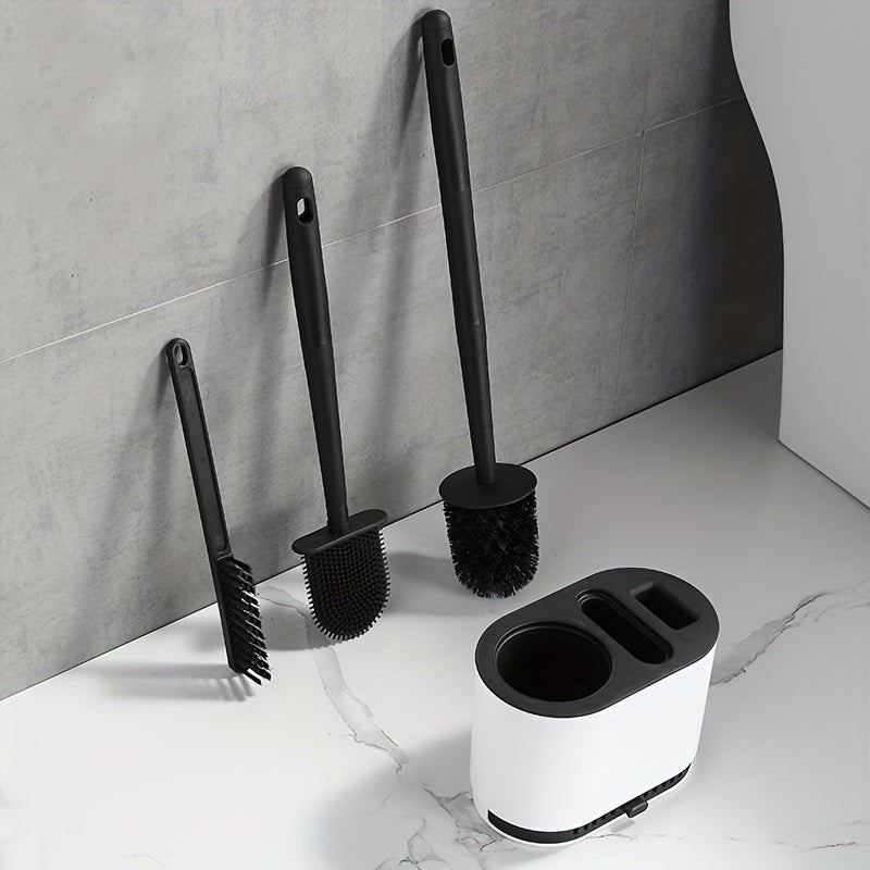 Toilet Brush with No-Slip Silicone Long Handle Set-3